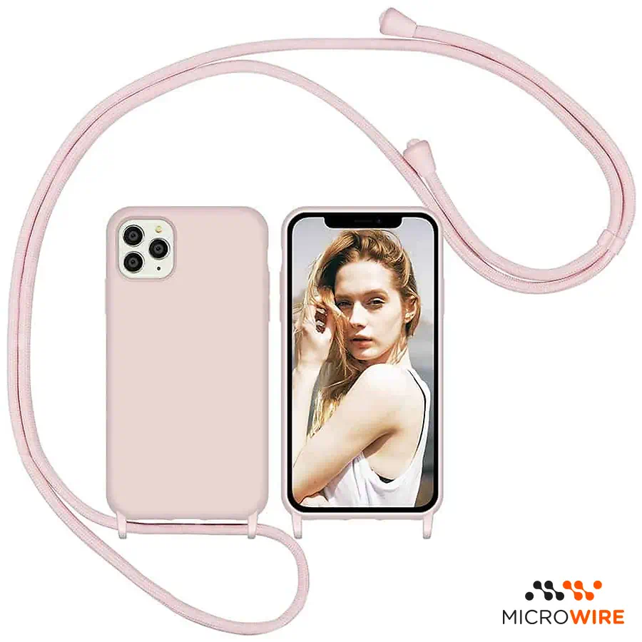 Funda Silicona Rosa con Correa iPhone para 12 Pro Max